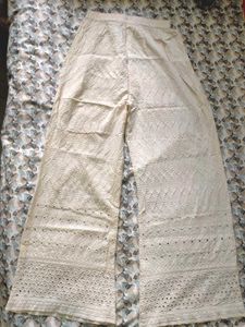 Embroidered White Cotton Palazzo