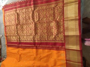 Mango Yellow And Maroon Traditional Silk Saree
