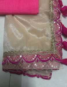 Elegant Pink & Gold Embellished Saree
