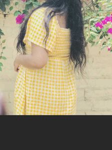 Yellow Gingham Puff Sleeve Dress