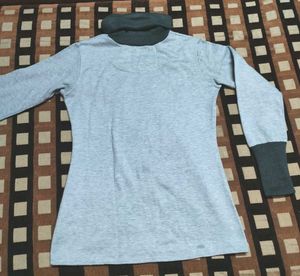 High Neck Front Open Designer Grey Top For Women