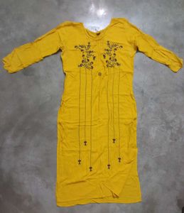 Yellow Embroidered Kurti - XL
