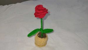 Crochet Handmade Rose Flower With Pot