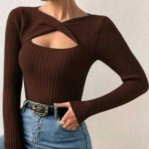 Ribbed Knit Top with Long Sleeves