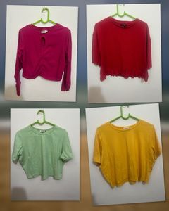 Set Of 4 Cotton Crop Tops