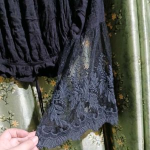 Black Lace Sleeve Crop Top