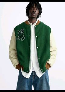 ZARA GREEN WOOL VARSITY JACKET S