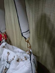 YSL White Quilted Leather Bucket Bag