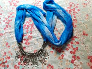Blue Tie-Dye Scarf Necklace