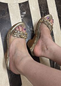 Gold Embellished Slide Sandals