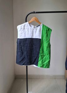 Zara Color Block Linen Top