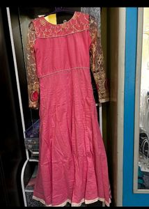 Pink Anarkali Kurta &amp; Embroidered Net Bupatta