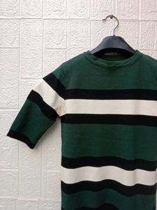 New with tag Korean Striped Green Tee