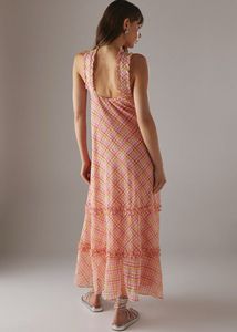 Chiffon Frill Halter Tier Ruffle Maxi Dress