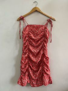 Cherry Bloom Ruched Mini Dress