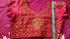 Red Silk Blouse with Embellishments