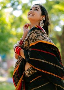 Elegant Black &amp; Multicolor Saree