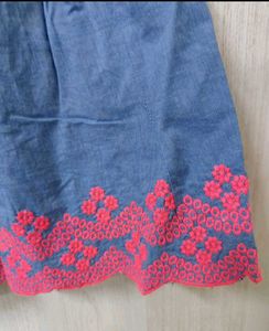 Cute Denim Dress with Pink Embroidery