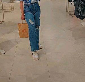 Ripped Blue Denim With Strechable Material .