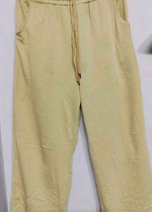 Beige Drawstring Wide Leg Pants