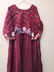 Elegant Maroon Embroidered Dress