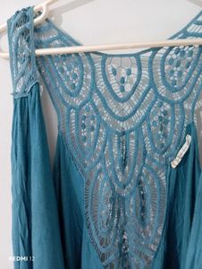 Blue Crochet Back Top