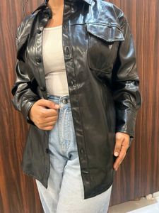 Faux Leather Button-Down Shirt