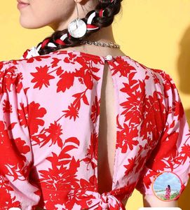 Floral Midi Dress with Cutout