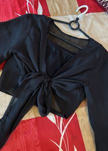 Black Tie-Front Crop Top