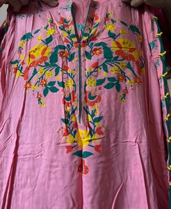 Pink Floral Print Dress Kurti