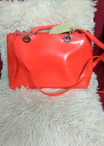 Orange Handbag With Side Belt With Red Heels👠