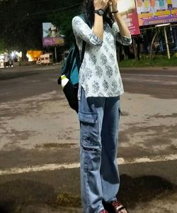 Light Blue High Rise Straight Leg Cargos Jeans