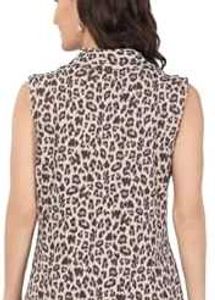 Fitted Leopard Print Sleeveless Button Down Shirt