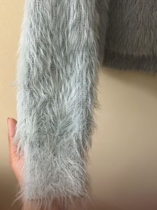 Blue Crop Jacket Oversized - Wool Fuzzy