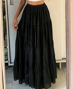 Pinteresty Black Long Tiered Skirt