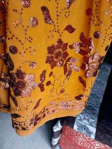 Embroidered Mustard Yellow Fabric
