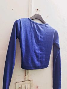 Blue Long Sleeve Crop Top