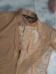 Gold Patterned Waistcoat Set With Pant And Kurta