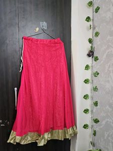 Elegant Pink &amp; Gold Anarkali Dress