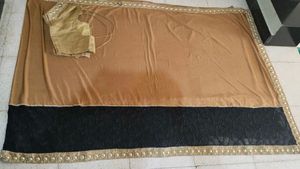 Golden And Black Party Wear Sari With Stitch Blous