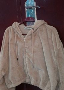 drop shoulder Fuzzy Cropped Hoodie