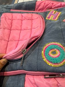 Pink And Grey Beautiful School Bag For Girls