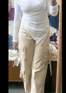 White Asymmetrical Long Sleeve Top