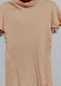 Peach Ribbed Ruffle Tee