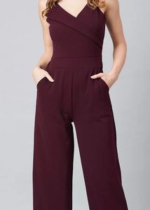 Burgundy Wrap-Front Jumpsuit