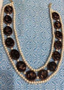 Pearl & Black Stone Necklace