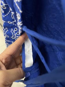 Mango Blue Embroidered Dress