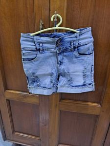 Ribbed Shorts- Blue Denim