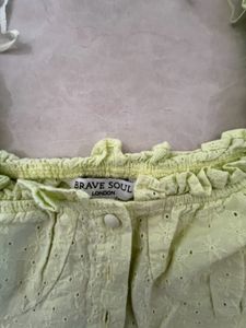 Brave Soul London Pale Lime Buttoned Milkmaid Top