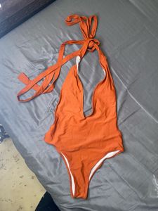 sexy Orange Halter bodysuit